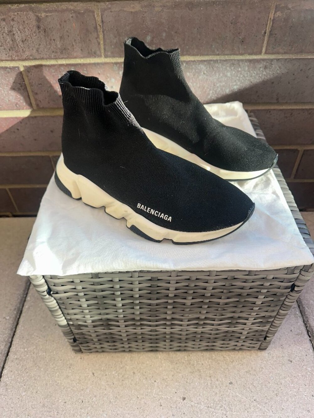 Balenciaga Speed Trainer Size 10US/Eu43 Black Knit Fabric High Top Sneakers